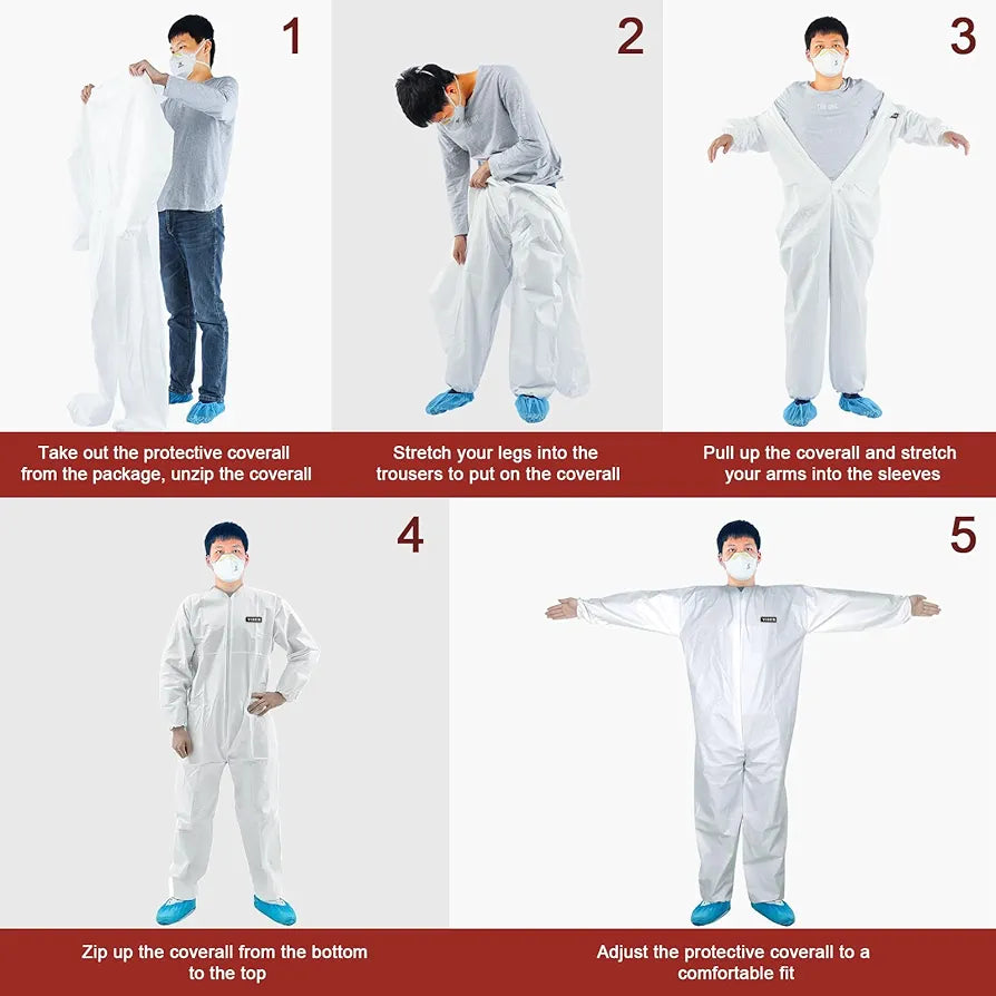 Hazmat Suit Disposable Coverall | Heavy Duty Full Body Painters Suit in 7 Sizes with Multiple Specifications for Men & Women Without Hood - Breathable & Water Resistant - Small, White, 1