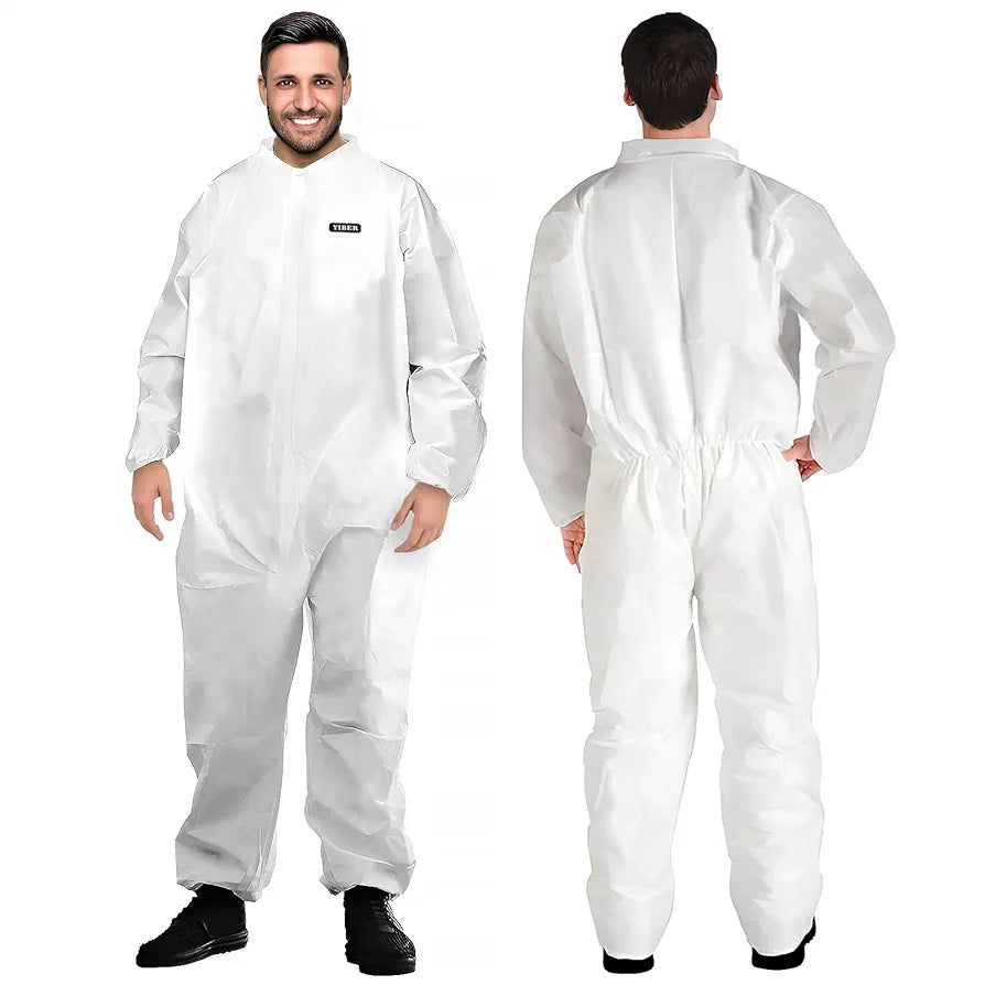 Hazmat Suit Disposable Coverall | Heavy Duty Full Body Painters Suit in 7 Sizes with Multiple Specifications for Men & Women Without Hood - Breathable & Water Resistant - Small, White, 1