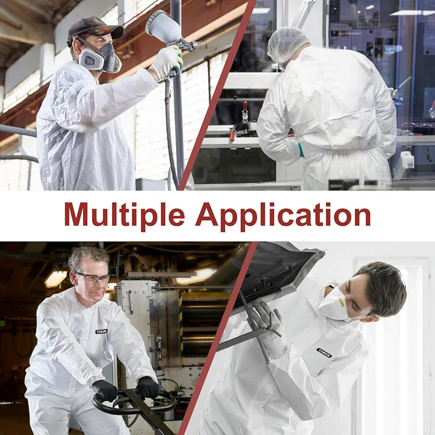Hazmat Suit Disposable Coverall | Heavy Duty Full Body Painters Suit in 7 Sizes with Multiple Specifications for Men & Women Without Hood - Breathable & Water Resistant - Small, White, 1