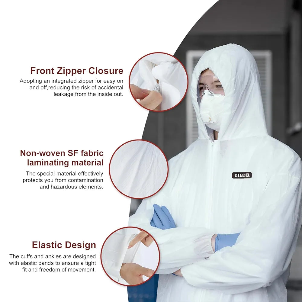 Hazmat Suit Disposable Coverall | Heavy Duty Full Body Paint Coverall & Suit in 7 Sizes with Multiple Specifications for Men & Women With Hood - Breathable & Water Resistant - Small, White, 1