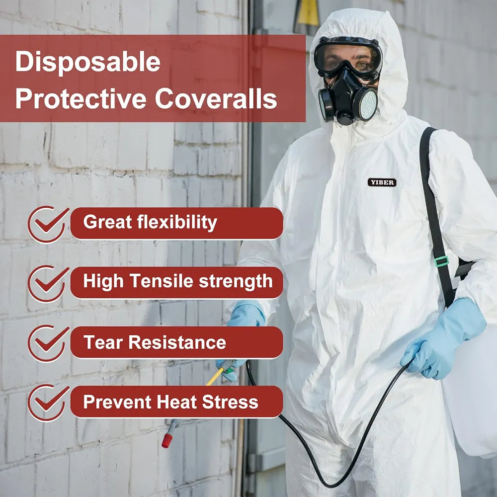 Hazmat Suit Disposable Coverall | Heavy Duty Full Body Paint Coverall & Suit in 7 Sizes with Multiple Specifications for Men & Women With Hood - Breathable & Water Resistant - Small, White, 1