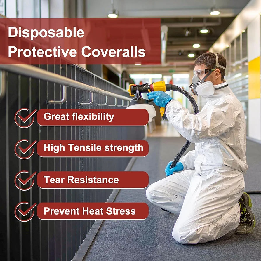 Hazmat Suit Disposable Coverall | Heavy Duty Full Body Painters Suit in 7 Sizes with Multiple Specifications for Men & Women Without Hood - Breathable & Water Resistant - Small, White, 1